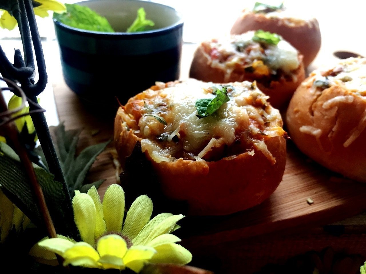 Achari Paneer Bread Bowls
