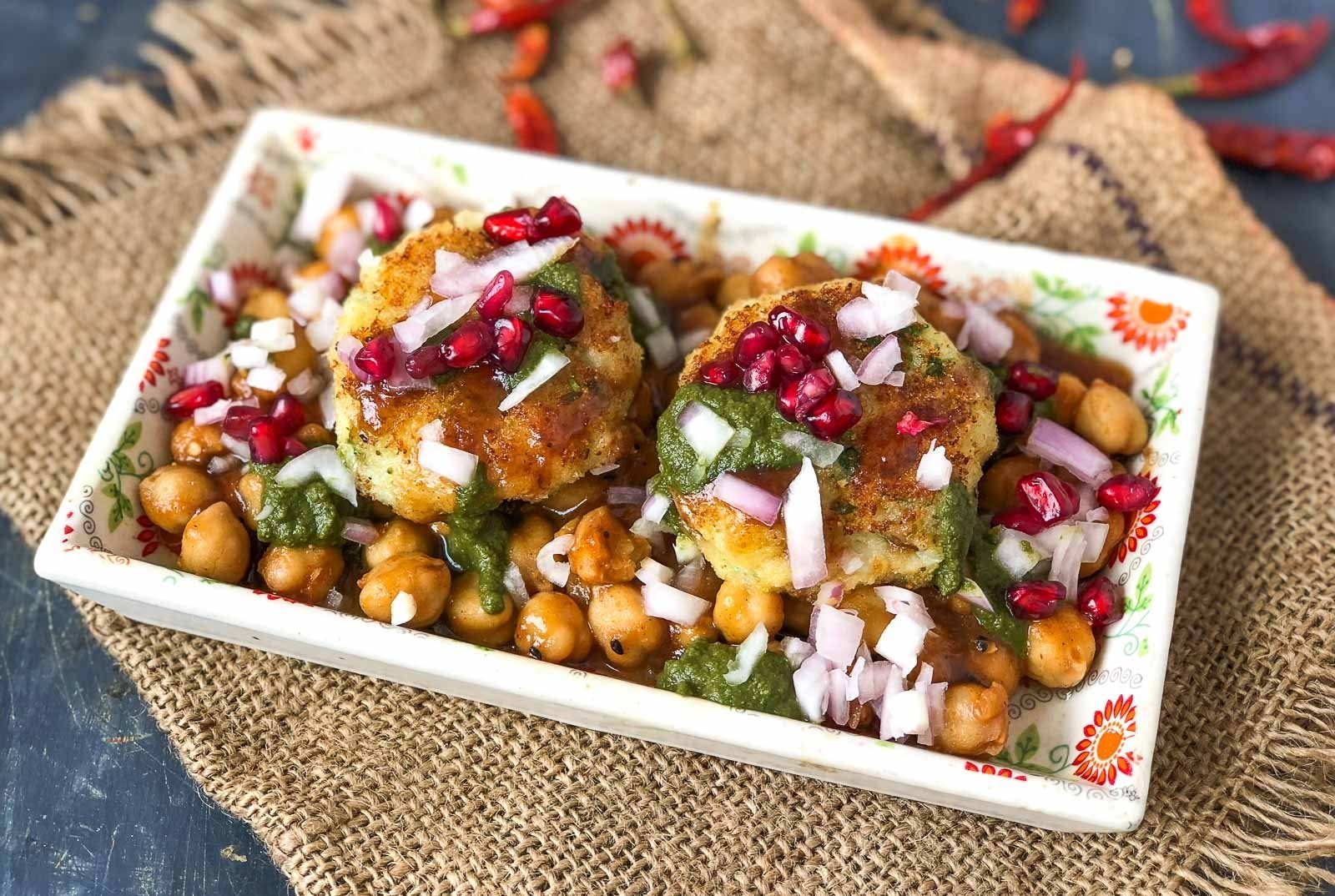 Achari Chole Aloo Tikki Chaat