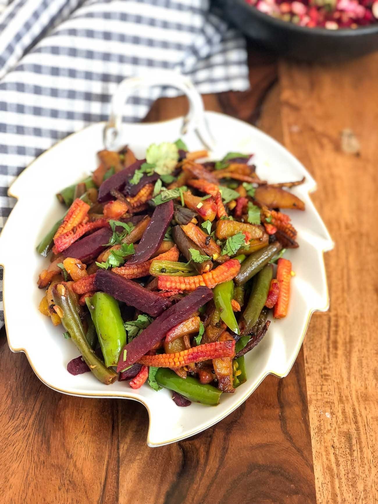 Potato, Beetroot and Baby Corn Sabzi