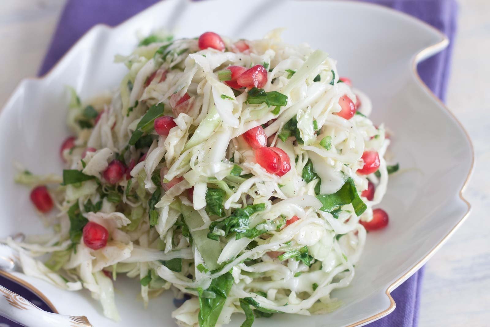 Cabbage, Spinach and Pomegranate Slaw