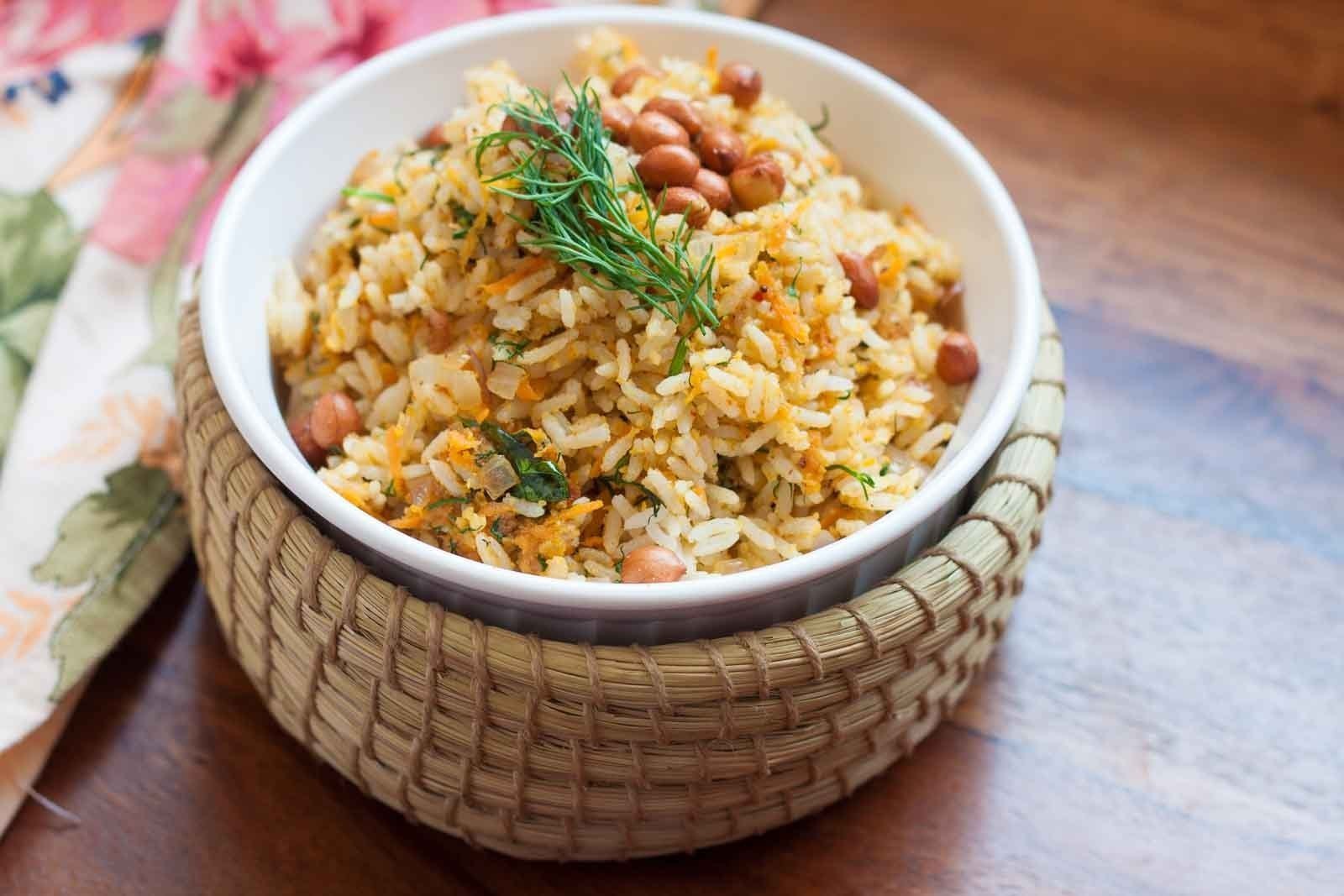 South Indian Carrot, Dill and Peanut Rice