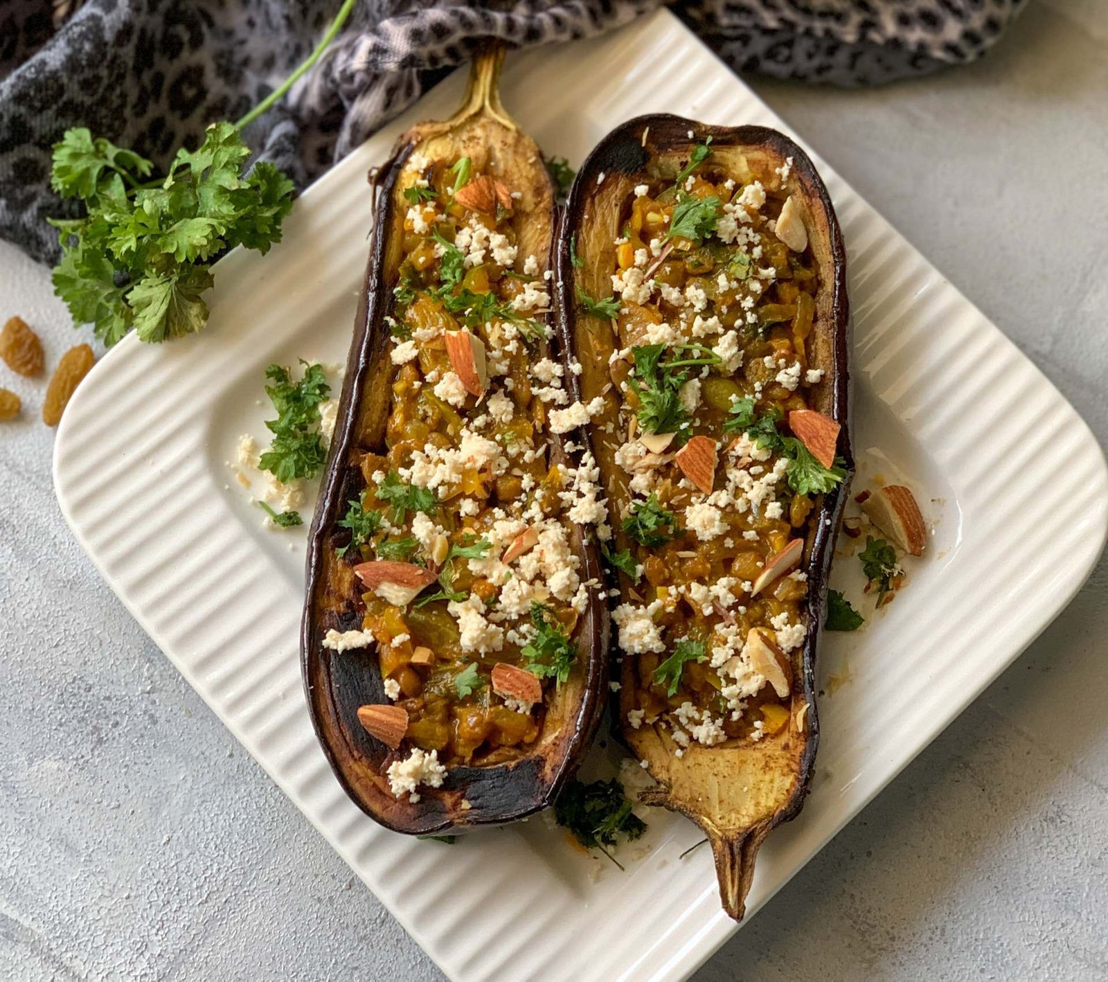 Moroccan Stuffed Roasted Eggplant