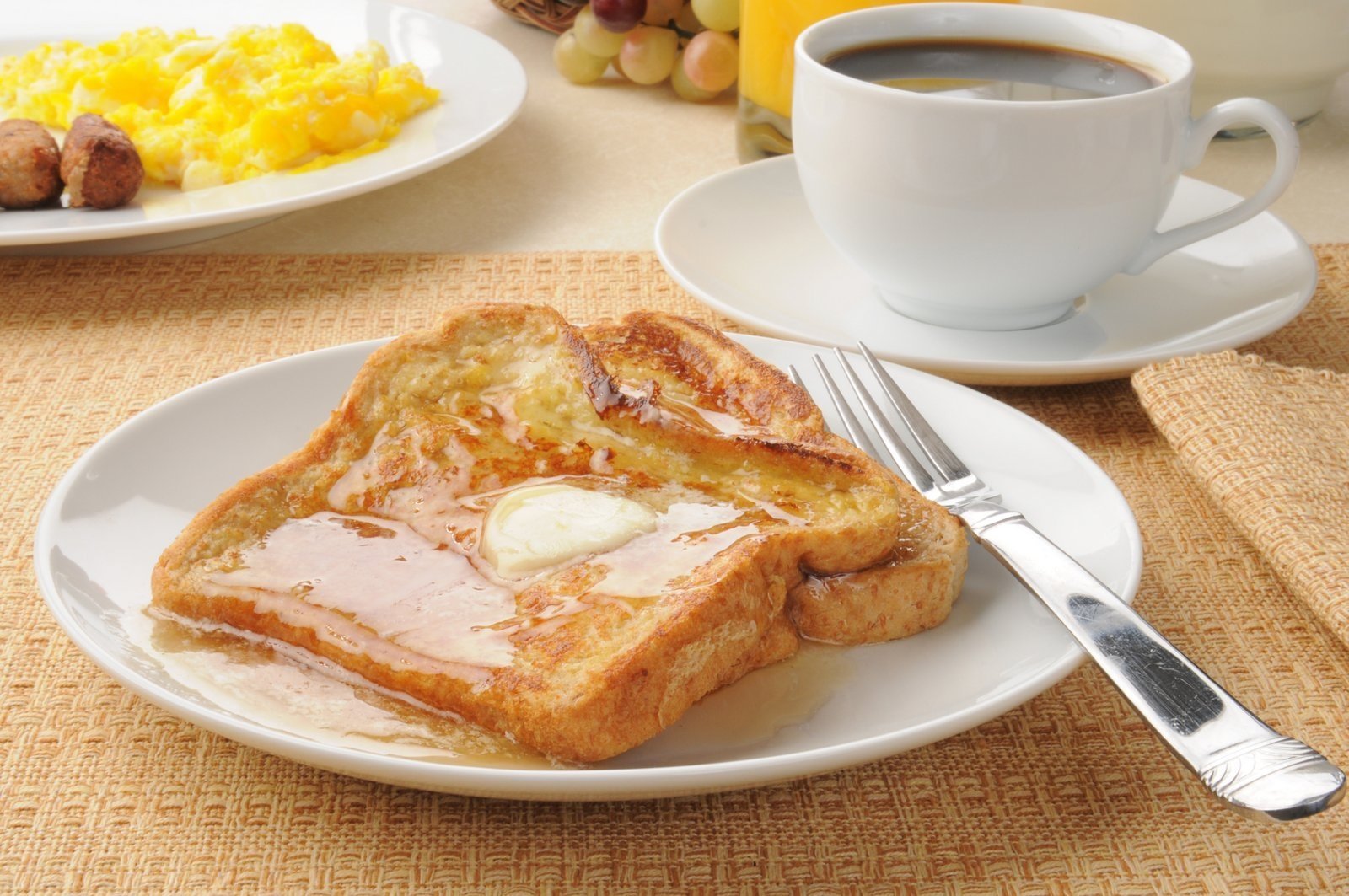French Toast with Honey and Scrambled Eggs