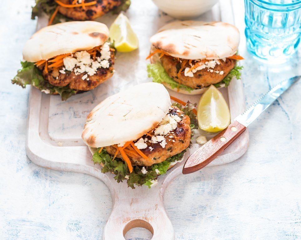 Moroccan Chicken Pita Burgers with Feta