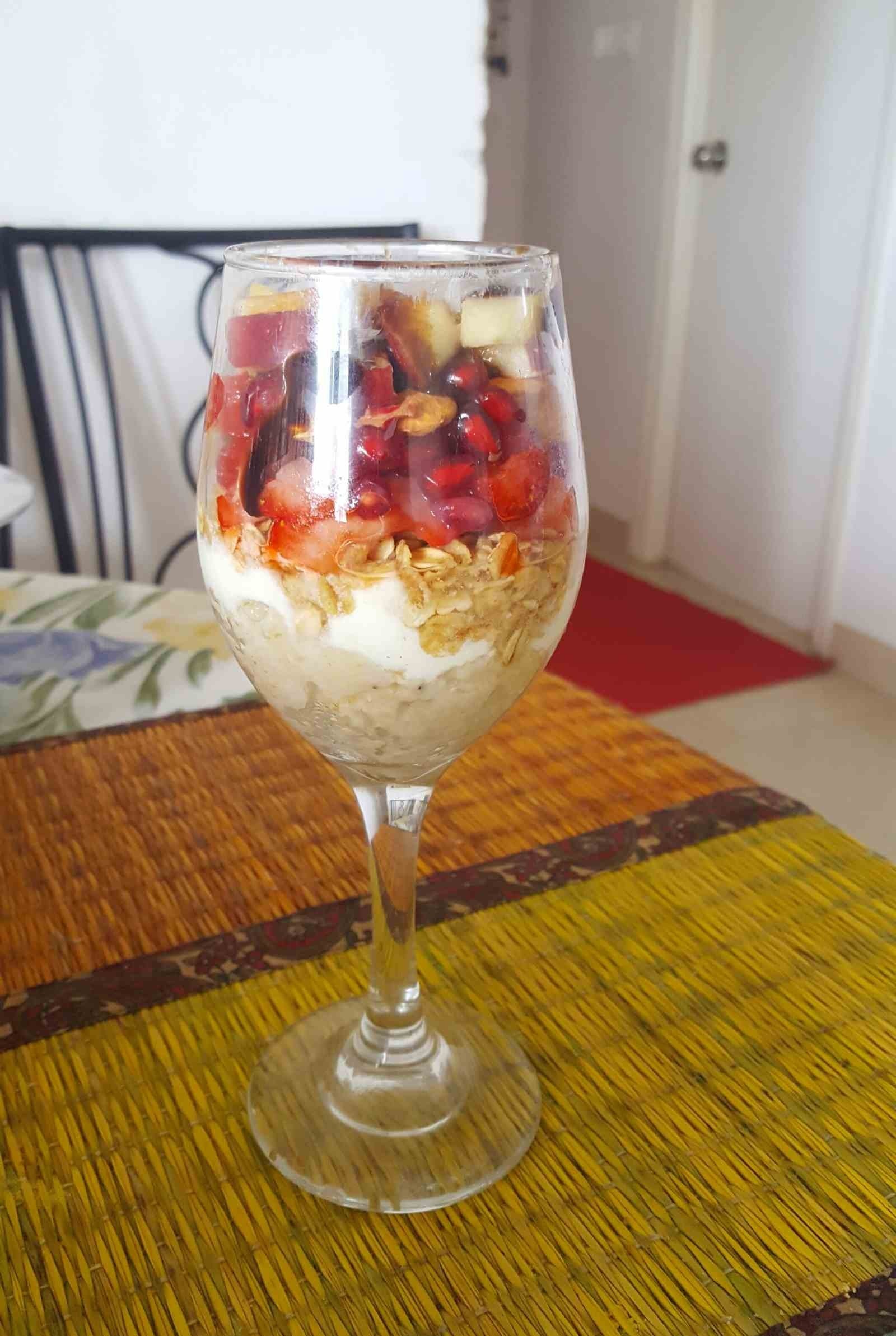Oats and Yogurt Parfait with Chocolate and Almonds