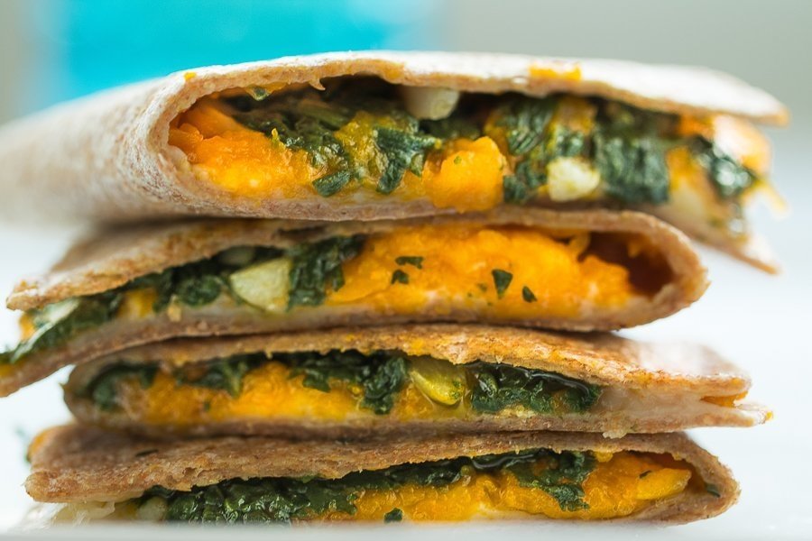 Mexican-Style Pumpkin and Spinach Quesadillas