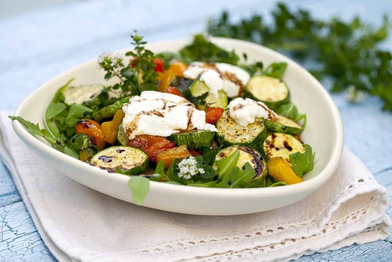 Roasted Mushroom and Zucchini Salad with Goat Cheese