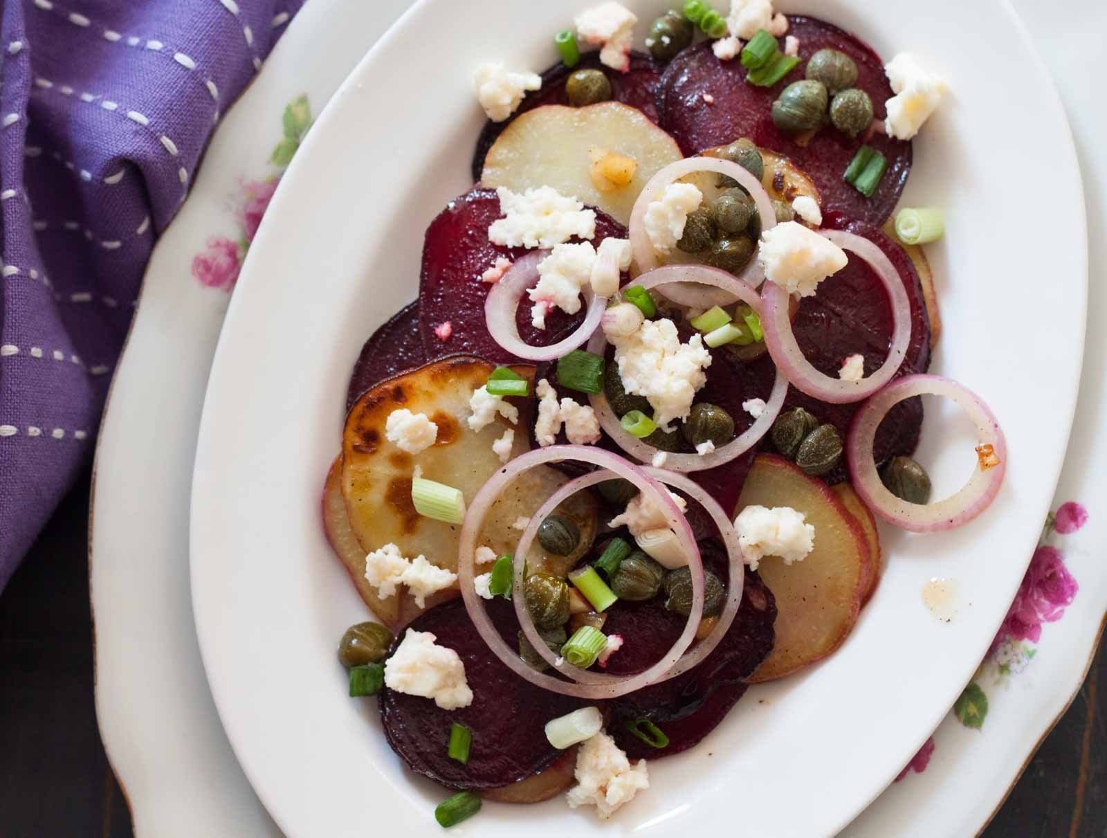 Roasted Sweet Potato and Beetroot with Capers