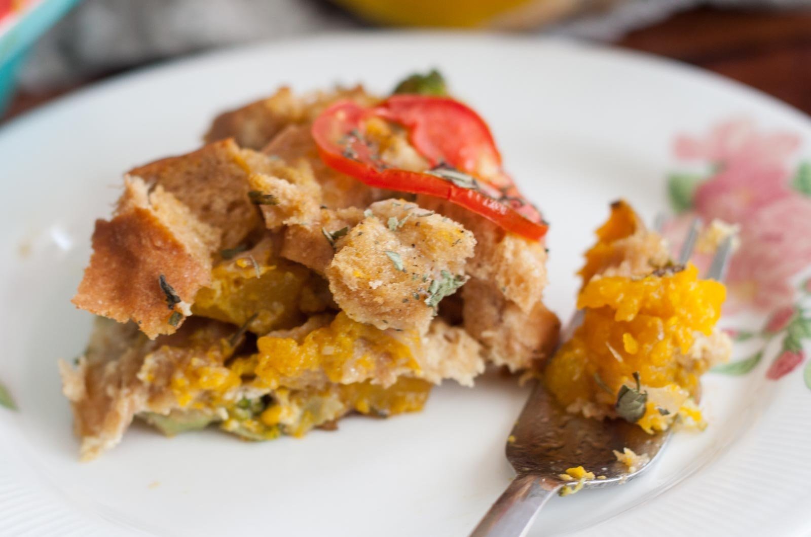 Savoury Bread Pudding with Broccoli and Tomato