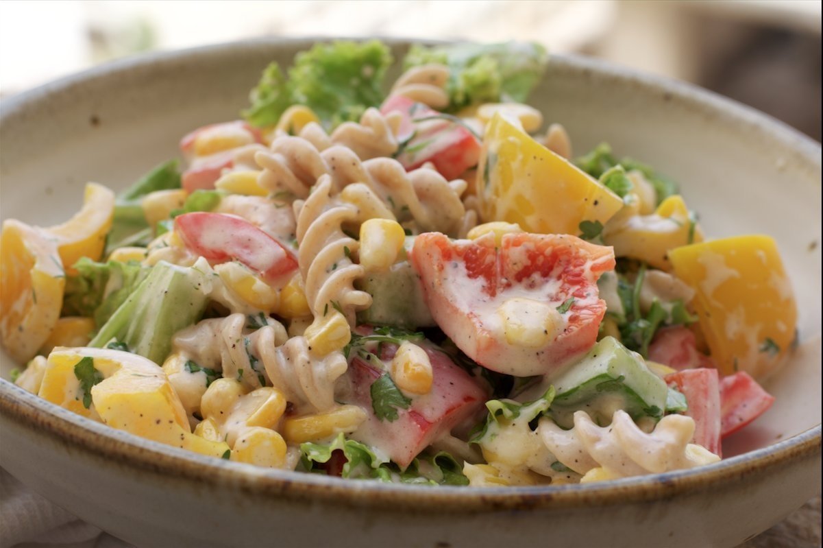 Whole Wheat Pasta Salad with Capsicum and Corn